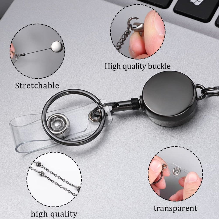 QD-2451 Multifunctional Metal Bead Chain Retractable Pulling Buckle ID Card Holder(Silver)