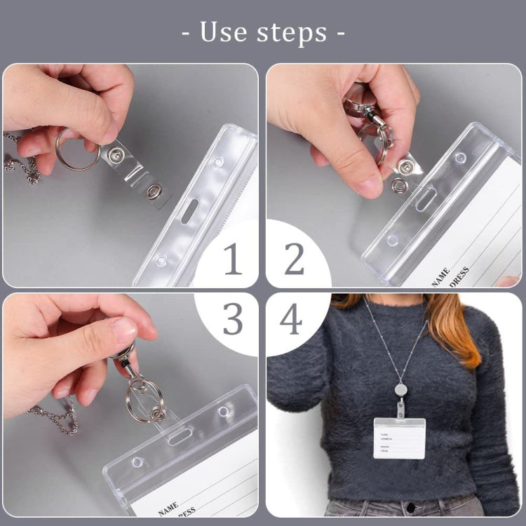 QD-2451 Multifunctional Metal Bead Chain Retractable Pulling Buckle ID Card Holder(Silver)