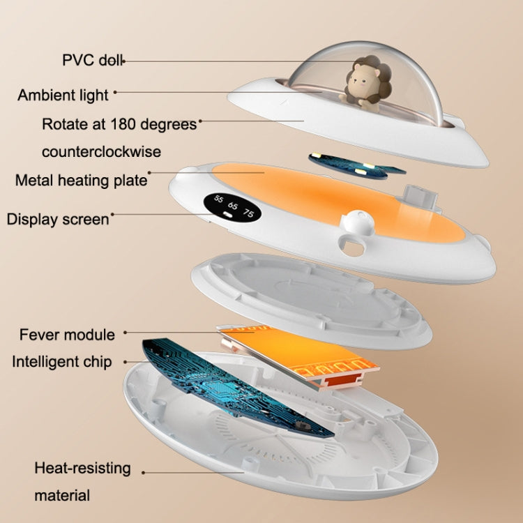 Cartoon Heated Cup Pad UFO Insulated And Constant Temperature Coaster with Night Light, US Plug(White)