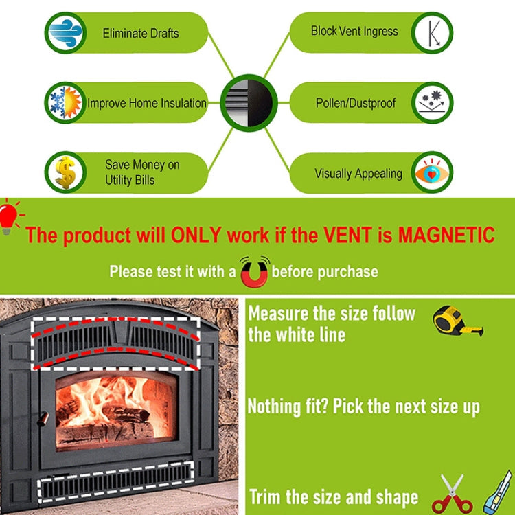2 PCS Magnetic Fireplace Draft Stopper Fireplace Cover to Block Cold Air 101.6 x 10.16cm
