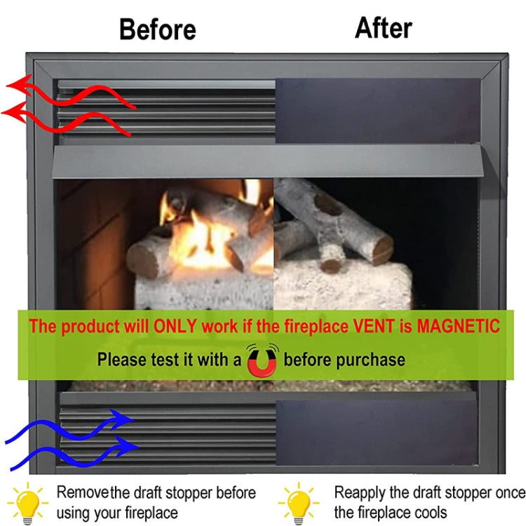 2 PCS Magnetic Fireplace Draft Stopper Fireplace Cover to Block Cold Air 91.44 x 15.24cm