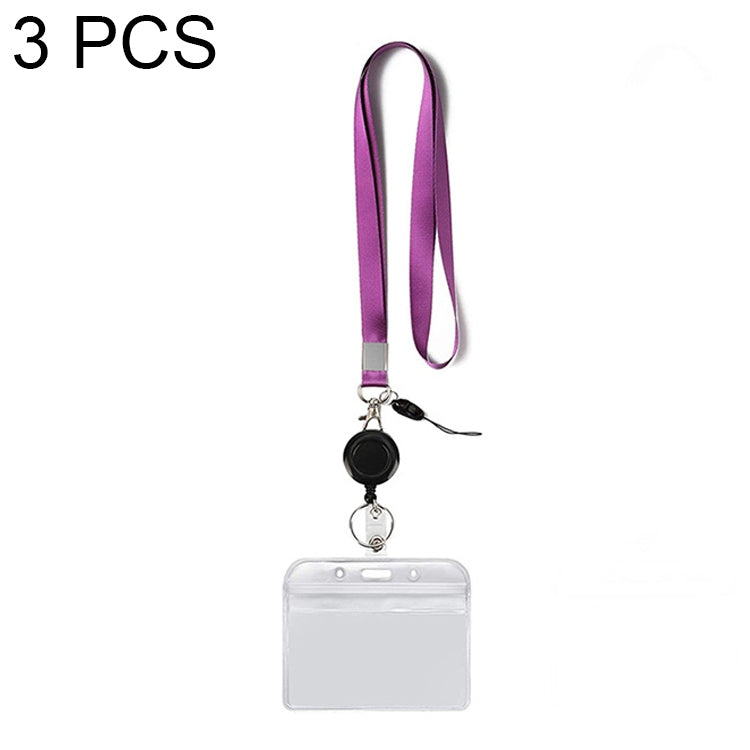 3 PCS TZ-003 Transparent PVC Horizontal ID Card Holder Badge(Horizontal Purple)