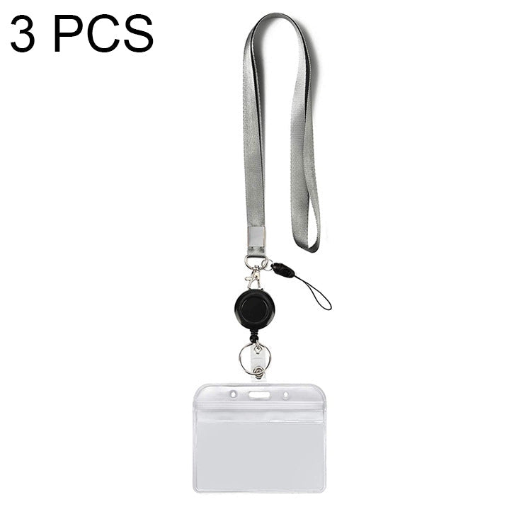 3 PCS TZ-003 Transparent PVC Horizontal ID Card Holder Badge(Horizontal Gray)