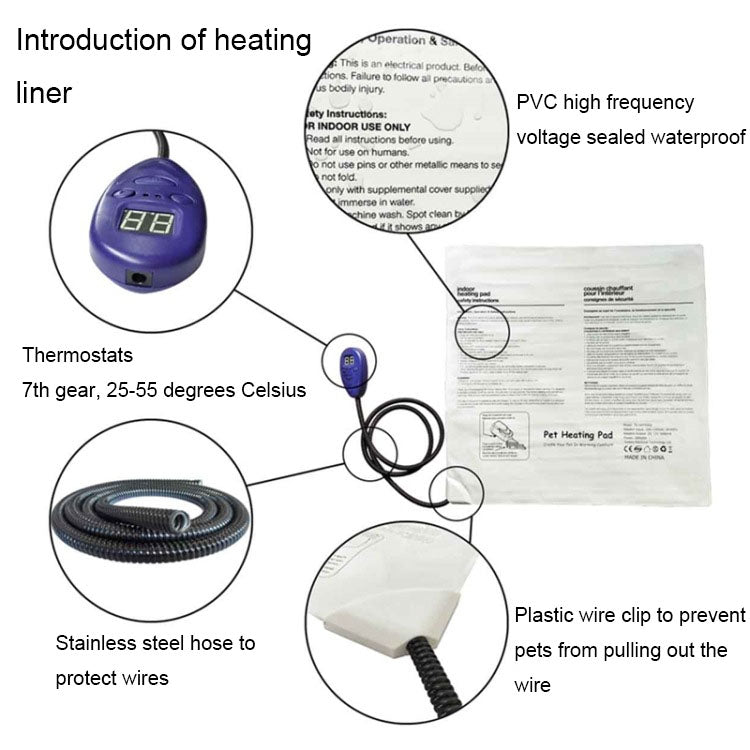 50x50cm Red 12V Low Voltage Multifunctional Warm Pet Heating Pad Pet Electric Blanket(US Plug)