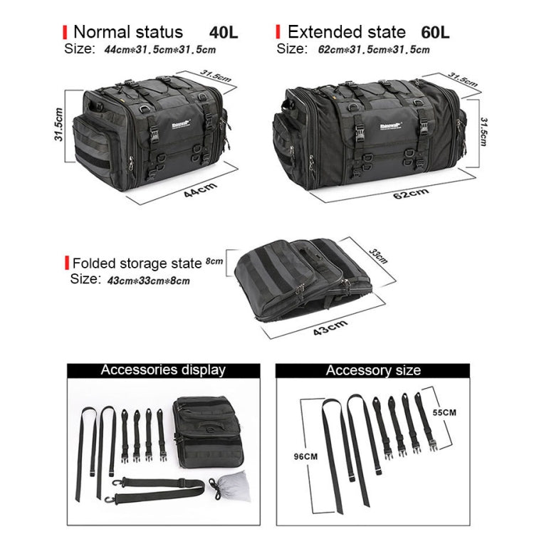 Rhinowalk MT4060 Large-capacity Foldable Expandable Tail Bag for Motorcycle Riding with Rain Cover(Black)