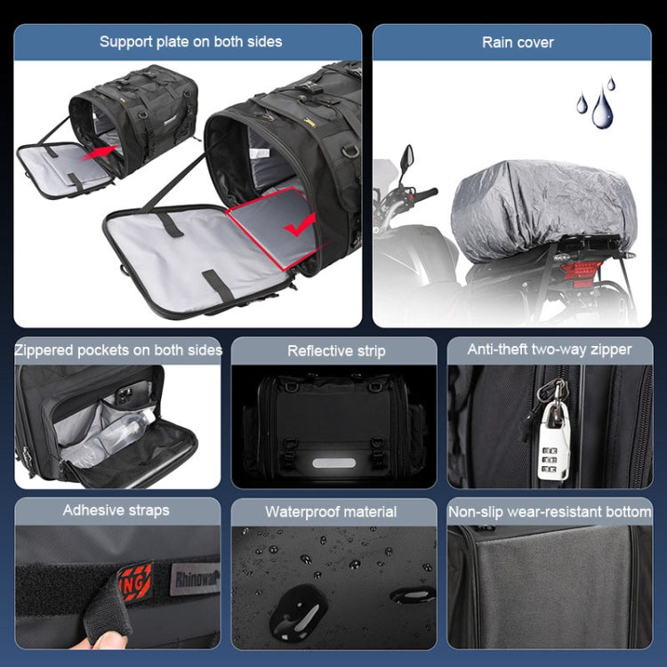 Rhinowalk MT4060 Large-capacity Foldable Expandable Tail Bag for Motorcycle Riding with Rain Cover(Black)