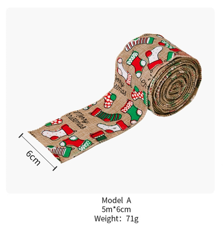 5m X 6cm Christmas Imitation Hemp  Ribbon Gift Decoration Ribbon(E - Red Pants and Black Shoes)