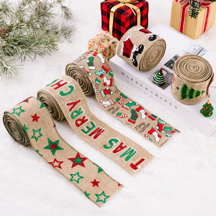 5m X 6cm Christmas Imitation Hemp  Ribbon Gift Decoration Ribbon(E - Red Pants and Black Shoes)