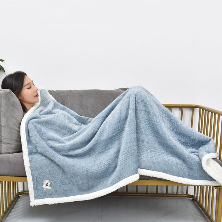 100x150cm Flannel Thickened Embossed Shawl Blanket Office Air Conditioning Blanket(Misty Blue)