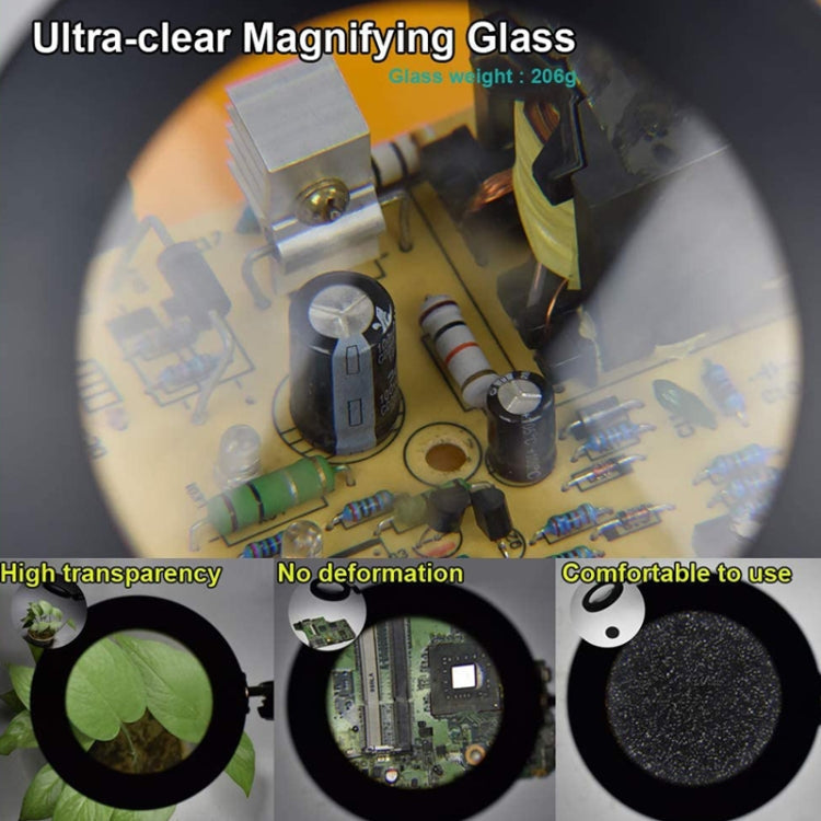 5X Magnifying Glass LED Folding Long Arm Clip Light Eye-protection USB Reading Lamp, Size: Medium(Black)