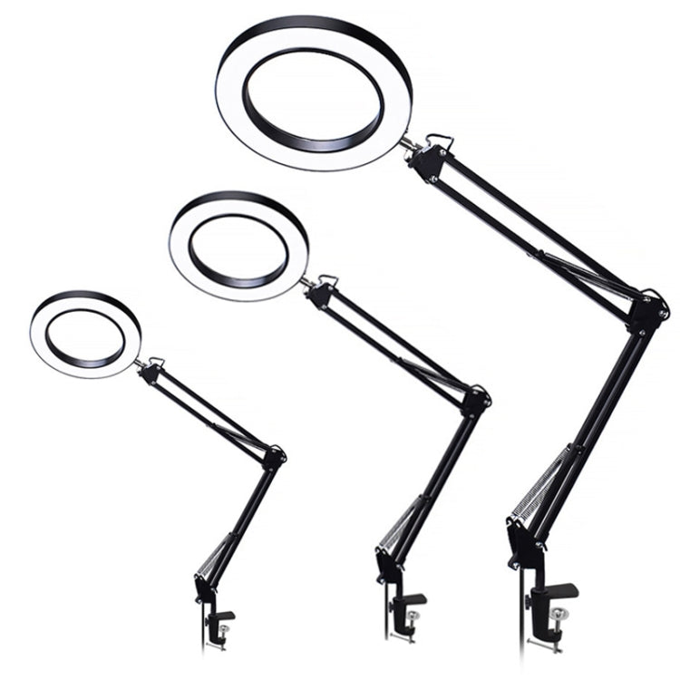 5X Magnifying Glass LED Folding Long Arm Clip Light Eye-protection USB Reading Lamp, Size: Large(Black)