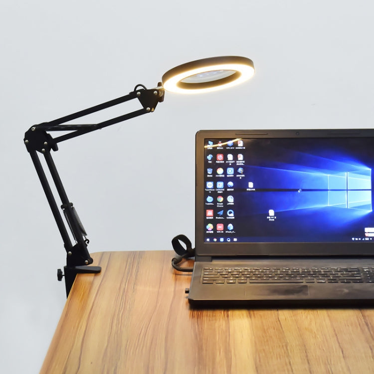 5X Magnifying Glass LED Folding Long Arm Clip Light Eye-protection USB Reading Lamp, Size: Large(Black)