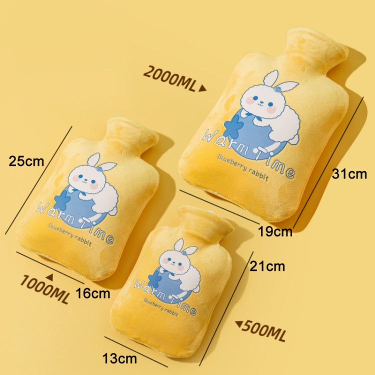 Cartoon Velvet Cover Thickened Explosion-Proof PVC Water-Filled Hot Water Bag, Color: 1000ML Light Green