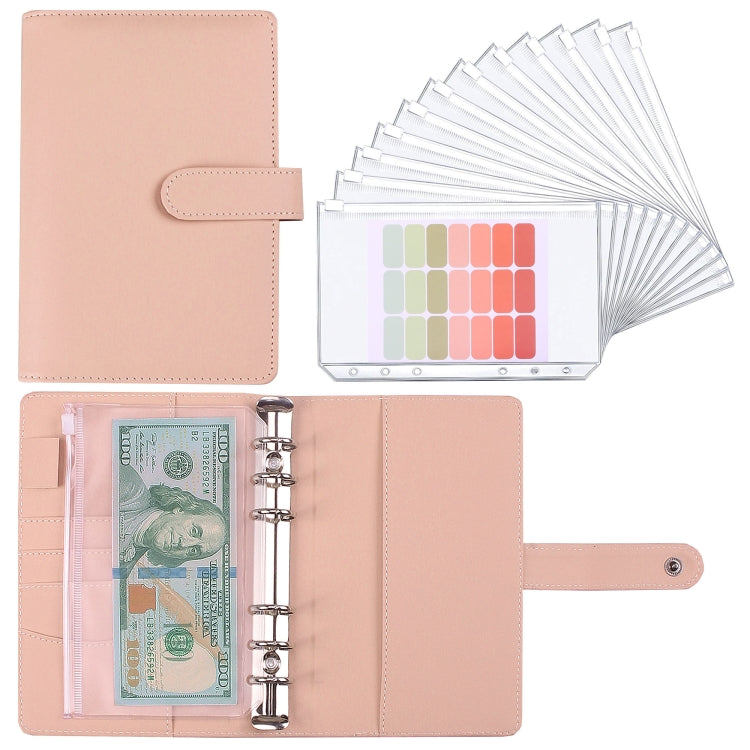 A6 Macaron Notebook PU Loose-leaf Cash Budget Handbook(Pink)