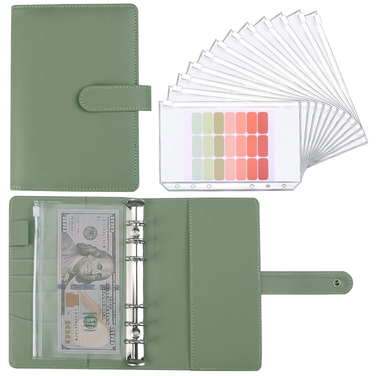 A6 Macaron Notebook PU Loose-leaf Cash Budget Handbook(Green)