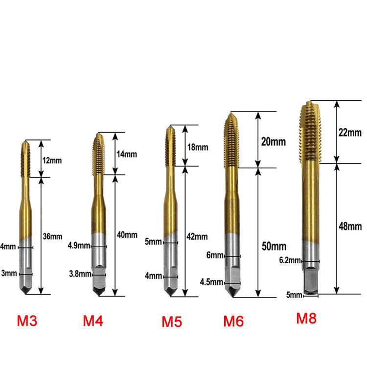 M3-M8 Titanium Plated Straight Slot Tap HSS Tapping Inner Thread Set