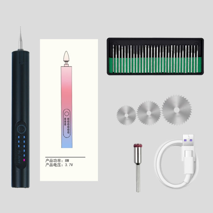 A288 Electric Grinding Machine Small Handheld Carving Pen, Style: Black+Saw Blade+Grinding Head