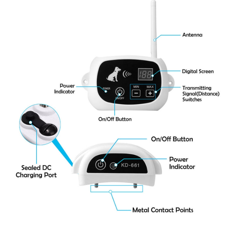 KD-661 500m Wireless Electric Dog Pet Fence Shock Collar,Spec: For One Dog(UK Plug)