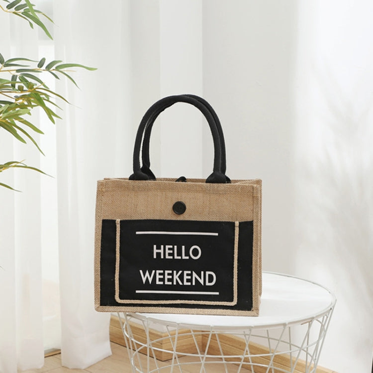 Portable Shopping Bag Waterproof Linen Lunch Bag(Black)
