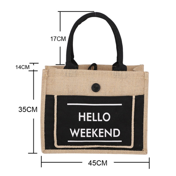 Portable Shopping Bag Waterproof Linen Lunch Bag(Black)