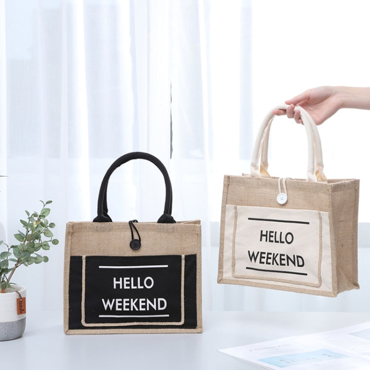 Portable Shopping Bag Waterproof Linen Lunch Bag(Black)