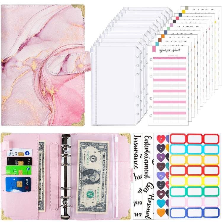 A6 Leather Loose-leaf Budget Book Handbook Notepad(Pink)
