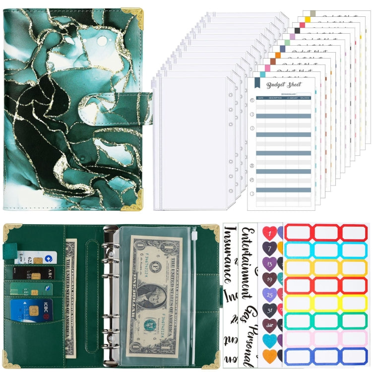 A6 Leather Loose-leaf Budget Book Handbook Notepad(Ink Green)