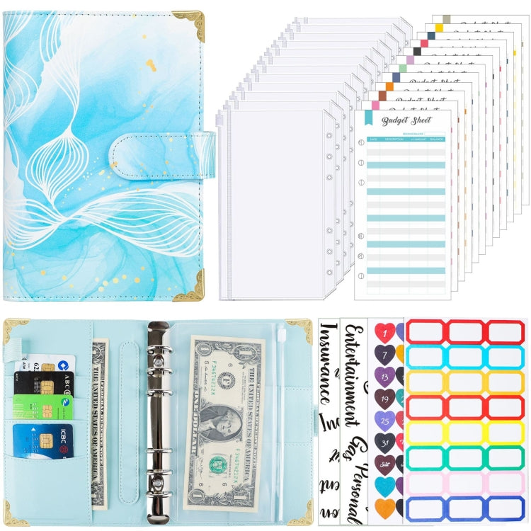 A6 Leather Loose-leaf Budget Book Handbook Notepad(Cyan Greene)