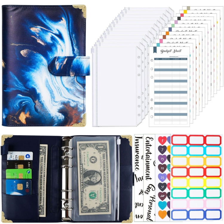 A6 Leather Loose-leaf Budget Book Handbook Notepad(Deep Blue)