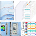 A6 Leather Loose-leaf Budget Book Handbook Notepad(Watercolor Blue)