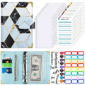 A6 Leather Loose-leaf Budget Book Handbook Notepad(Marbled-Blue)
