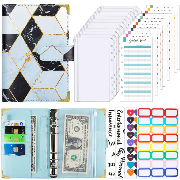 A6 Leather Loose-leaf Budget Book Handbook Notepad(Marbled-Blue)
