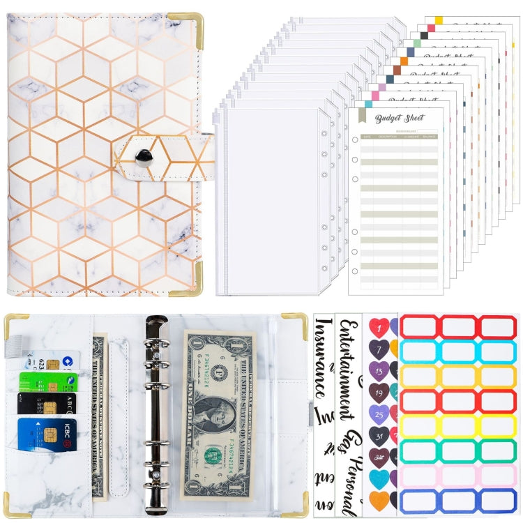 A6 Leather Loose-leaf Budget Book Handbook Notepad(Marbled White)