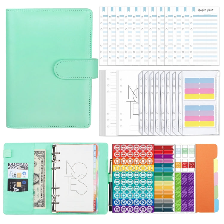 A6 Macaron PU Leather Loose-leaf Notebook Cash Budget Handbook(Green)