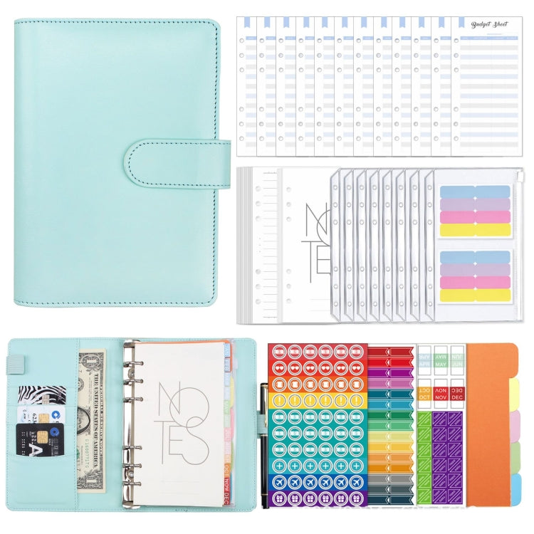A6 Macaron PU Leather Loose-leaf Notebook Cash Budget Handbook(Blue)