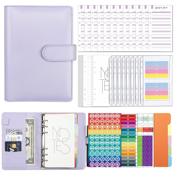 A6 Macaron PU Leather Loose-leaf Notebook Cash Budget Handbook(Purple)