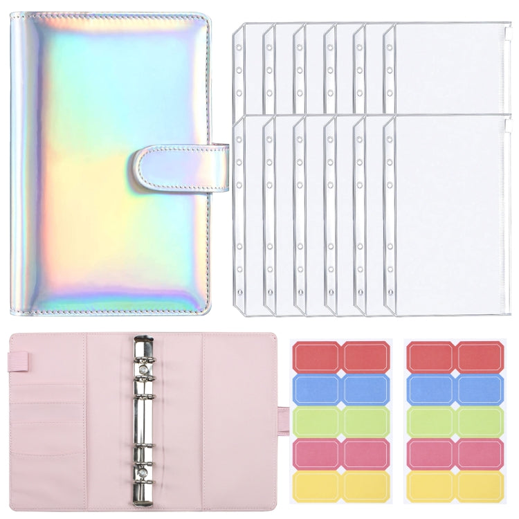 A6 Dazzling Color Loose-leaf Handbook Laser Macaroon PU Cash Budget Book(Laser Silver)