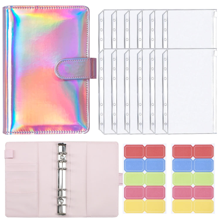 A6 Dazzling Color Loose-leaf Handbook Laser Macaroon PU Cash Budget Book(Laser Pink)