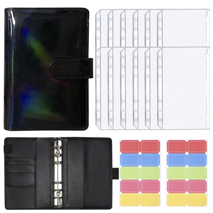 A6 Dazzling Color Loose-leaf Handbook Laser Macaroon PU Cash Budget Book(Black)