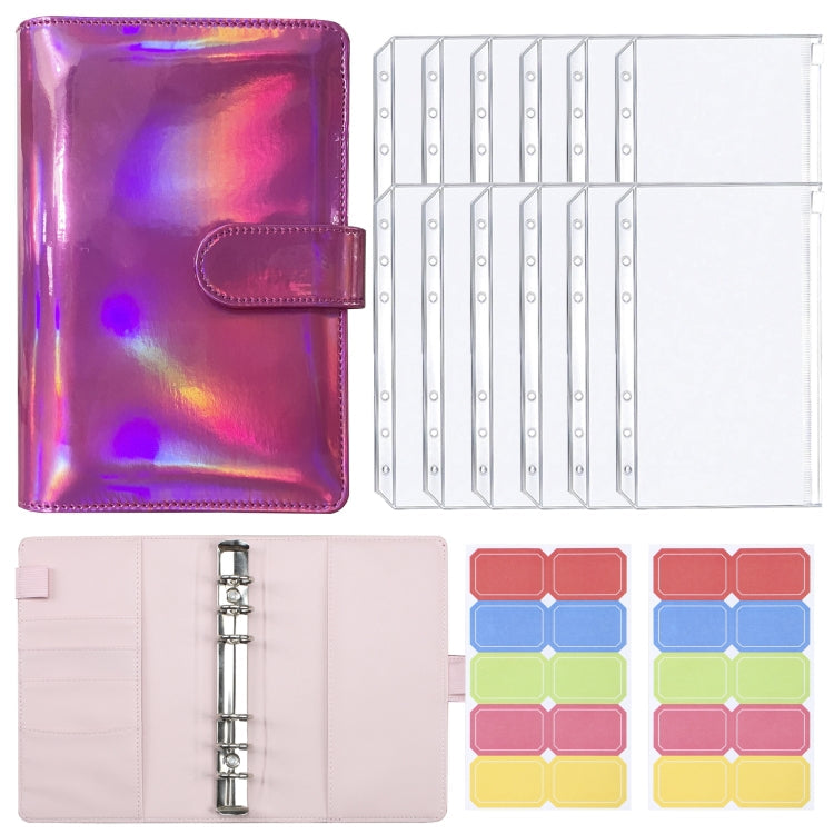 A6 Dazzling Color Loose-leaf Handbook Laser Macaroon PU Cash Budget Book(Rose Red)