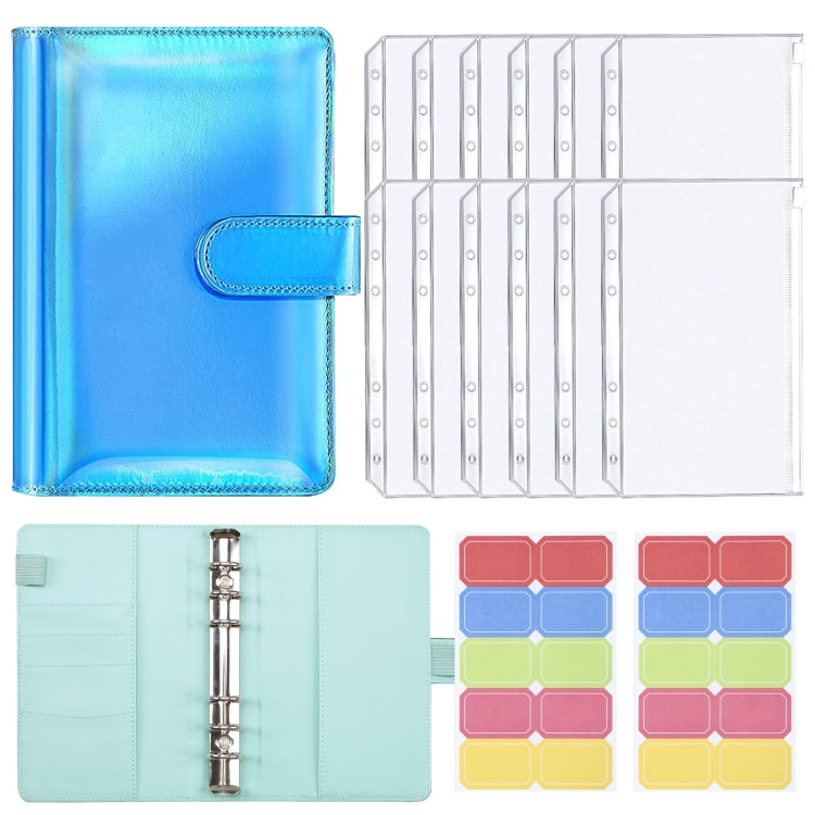 A6 Dazzling Color Loose-leaf Handbook Laser Macaroon PU Cash Budget Book(Blue)