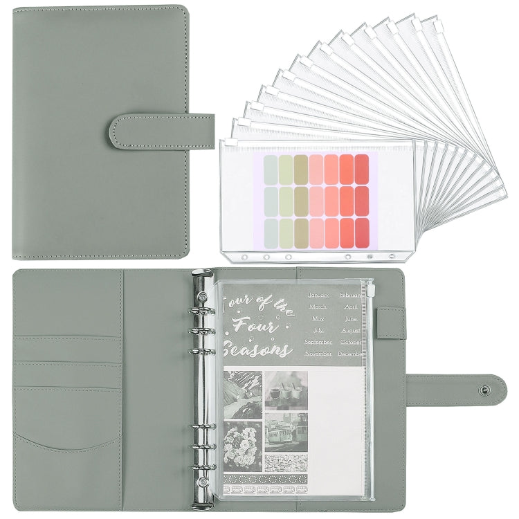 A5 Macaron Notebook PU Loose-leaf Cash Budget Handbook(Gray)