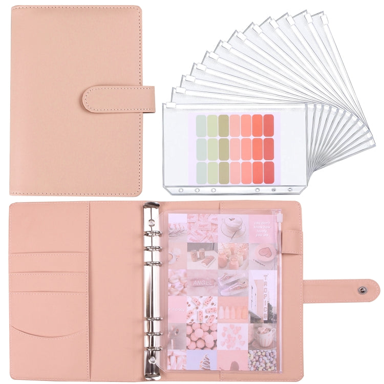 A5 Macaron Notebook PU Loose-leaf Cash Budget Handbook(Pink)