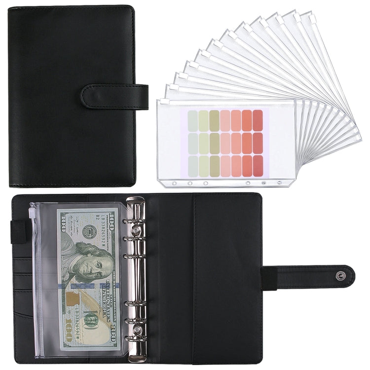 A5 Macaron Notebook PU Loose-leaf Cash Budget Handbook(Black)