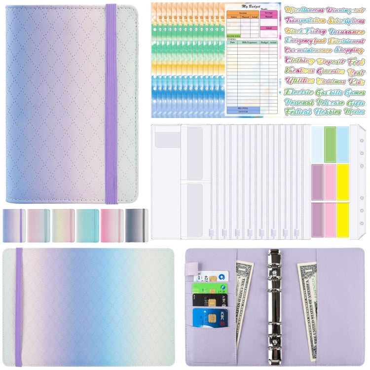 A6 Gradient Macaroon Loose-leaf Handbook Cash Budget Book(Blue Green Purple)