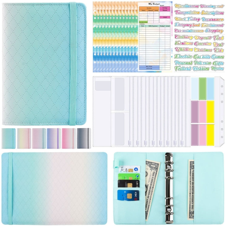 A6 Gradient Macaroon Loose-leaf Handbook Cash Budget Book(Green Blue White)