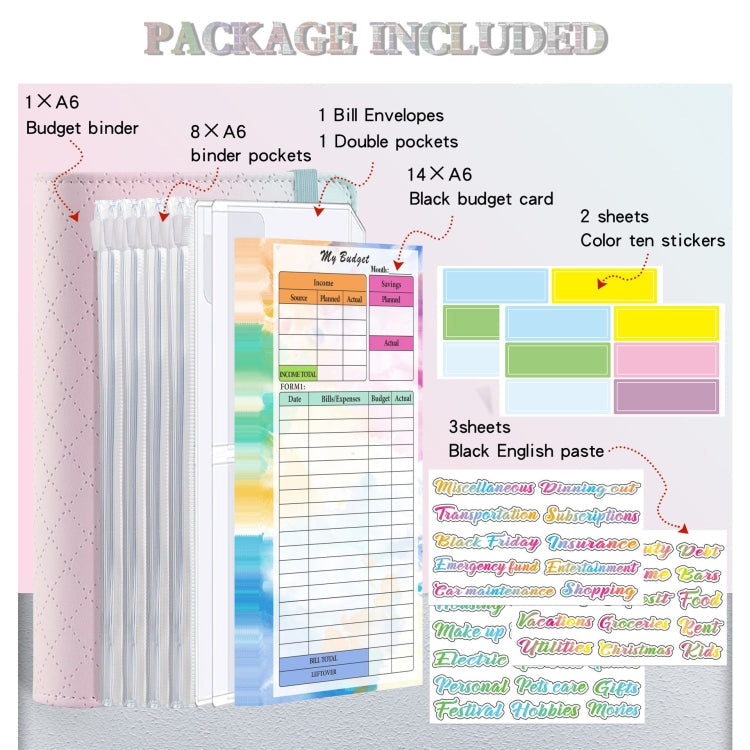 A6 Gradient Macaroon Loose-leaf Handbook Cash Budget Book(Yellow Pink Purple)