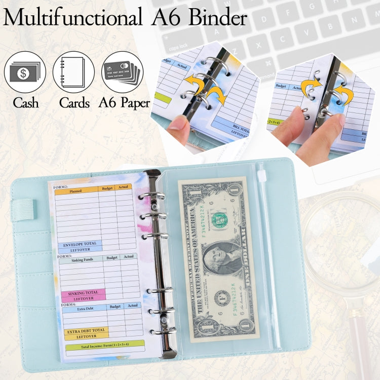 A6 Gradient Macaroon Loose-leaf Handbook Cash Budget Book(Pink Purple Green)