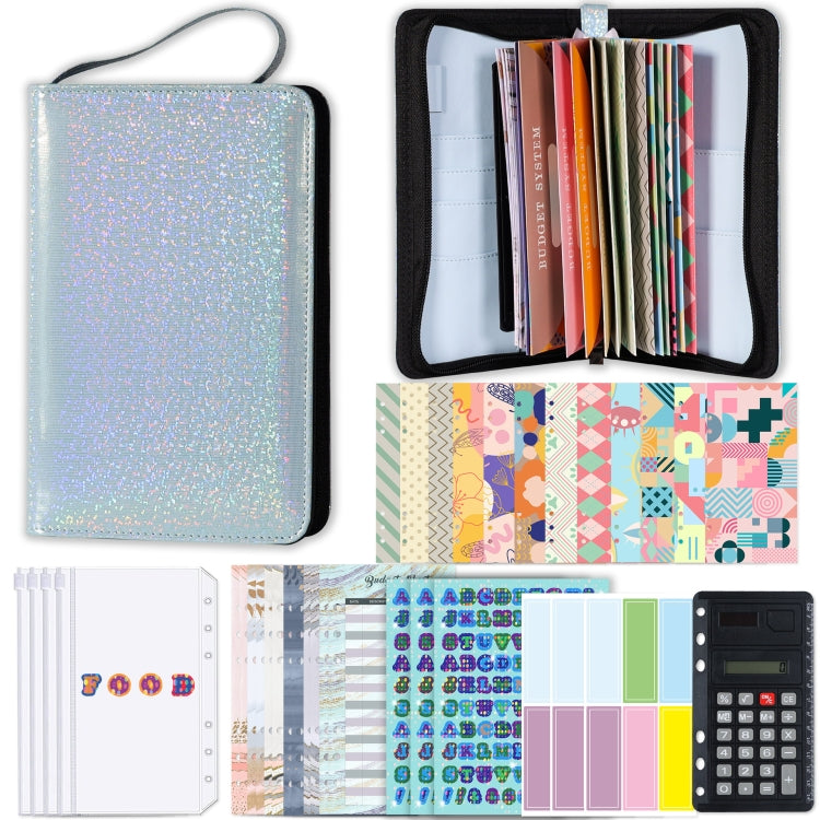 A6 Handheld Zipper Bag Type Large Capacity Cash Budget Book Handbook(Blue)