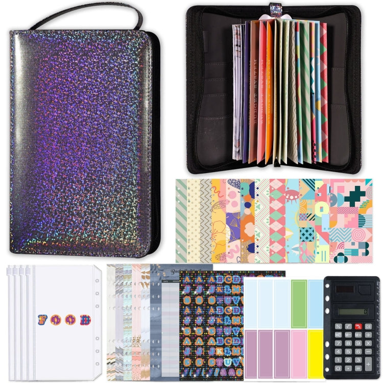 A6 Handheld Zipper Bag Type Large Capacity Cash Budget Book Handbook(Black Gray)